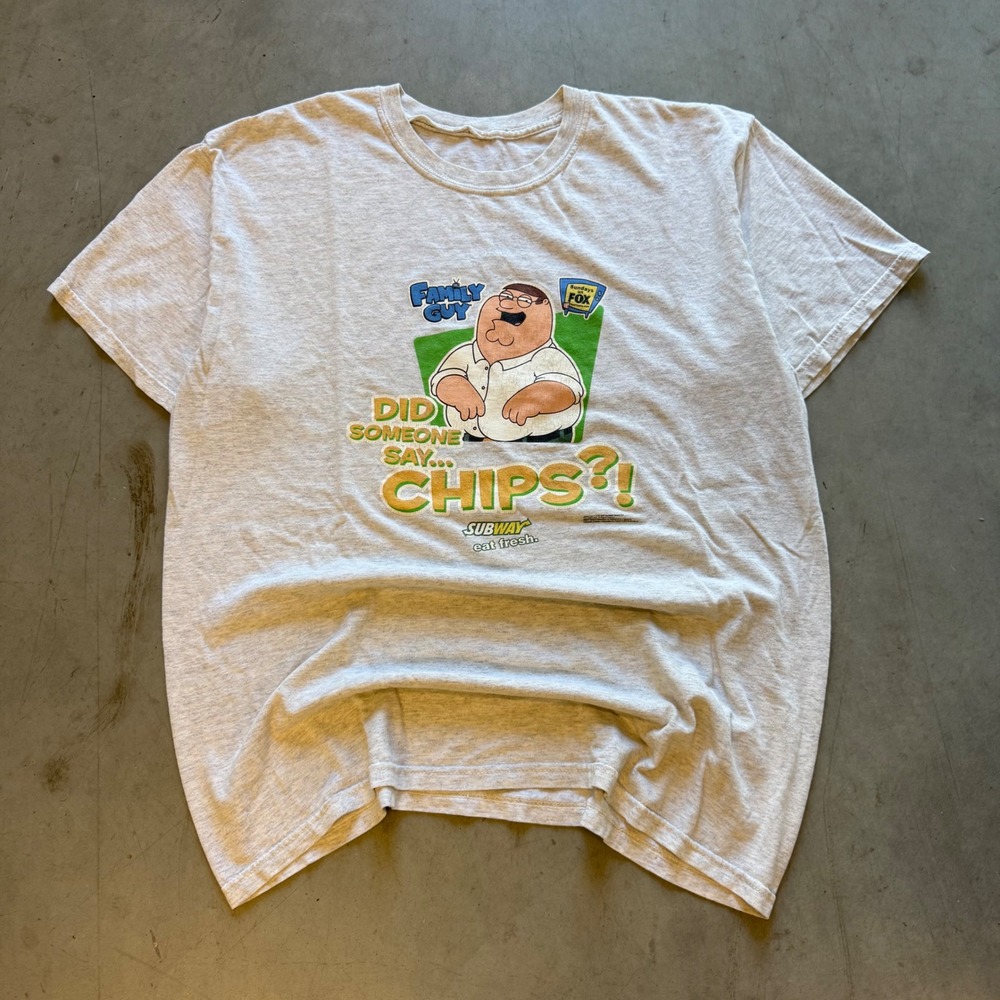 Vintage 2007 Family Guy Subway Peter Griffin Chips T-Shirt Gray Mens XL 21.5x27